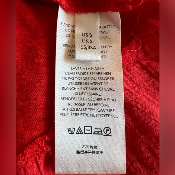 FREE PEOPLE “Out And About” Linen-Blend Ruffle Tiered Deep V-Neck Tank Top Red S - Picture 9 of 10